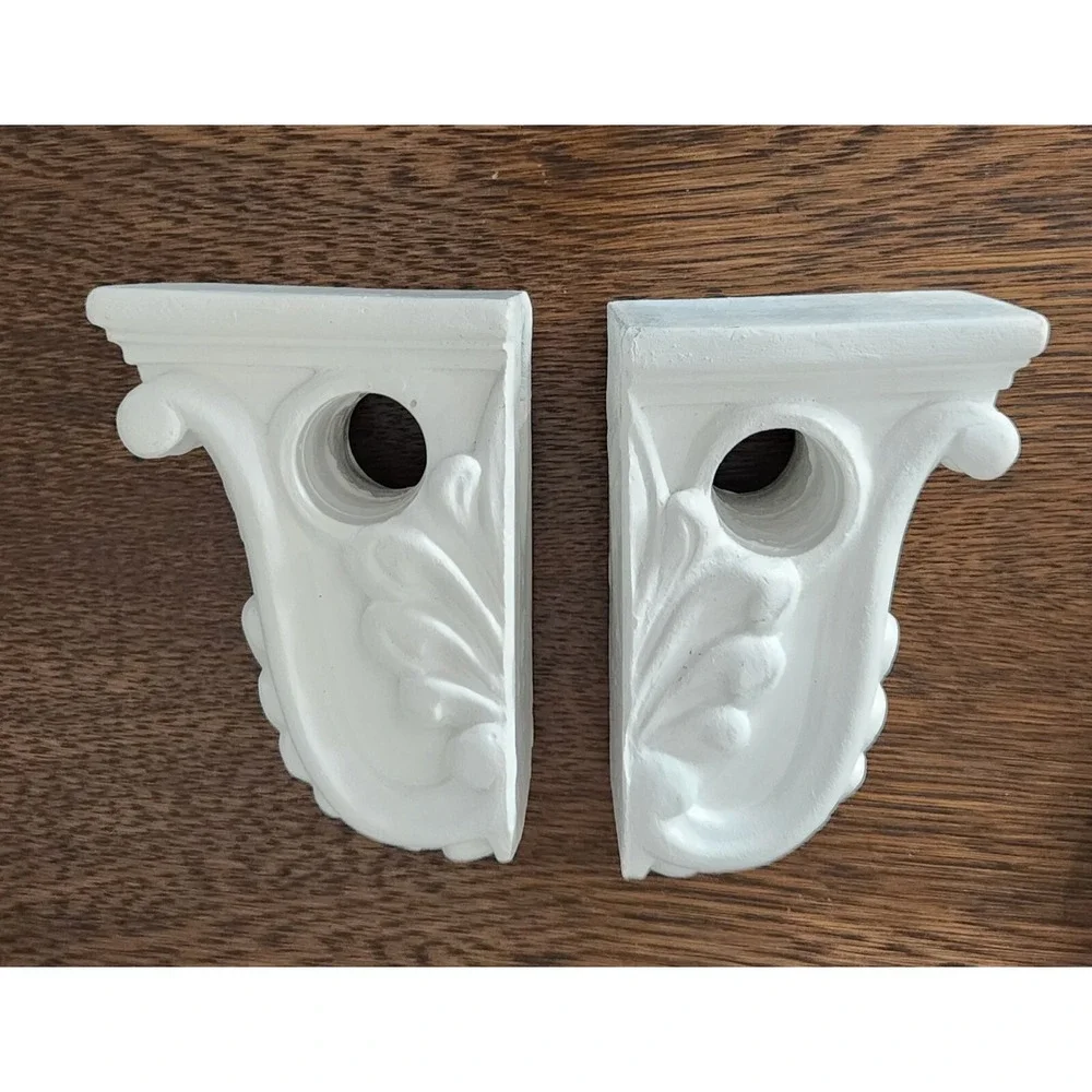 Pair of Drapery Sconce Corbels Curtain Rod Holders Fleur-de-lis French Victorian
